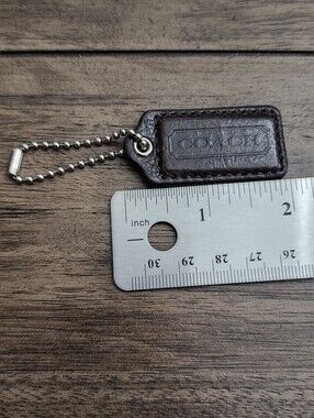 Coach Dark Brown Leather Hang Tag with Silver Ball Chain